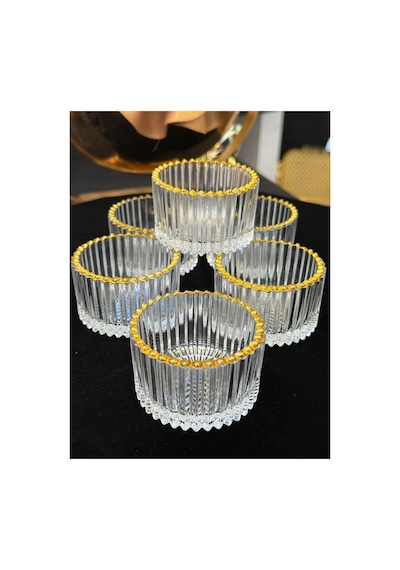 6 Adet Mini Kristal Cam Yaldızlı Lokumluk Sosluk Tuzluk Beyaz