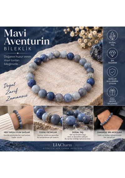 Mavi Aventurin Doğal Taş Bileklik -şans Ve Huzur Bilekliği