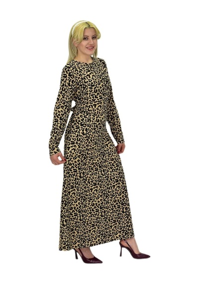 Kadın Leopar Desen Krep O Yaka Elbise Bgl-st03539 001