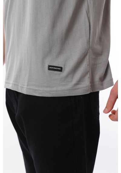 Madmext Boyalı Gri Bisiklet Yaka Şerit Detaylı Pamuklu Erkek T-shirt E7033 Gri