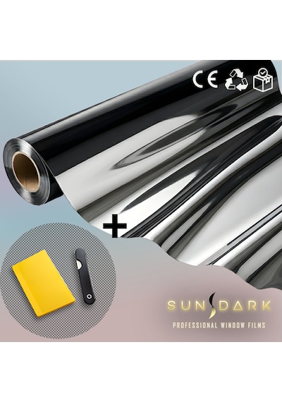 Sundark 152 Cm X 10 Metre Içten Siyah / Dıştan Aynalı Blacksilver Cam Filmi Uygulama Setli