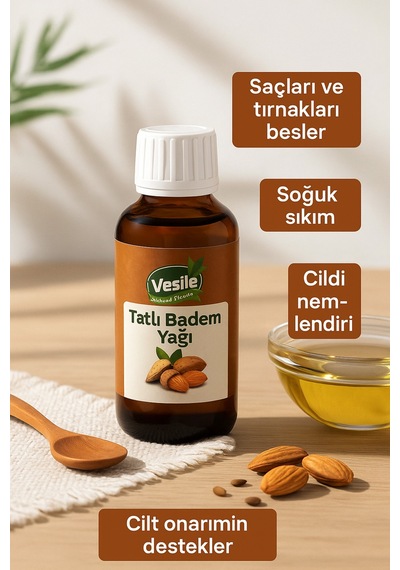 Tatlı Badem Yağı %100 Saf Soğuk Sıkım Doğal Cilt Ve Saç Bakımı İçin Bitkisel Yağ 50 Ml Diğer
