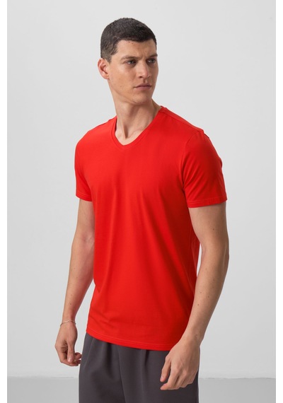 Tommy Life Fiesta Basic Kısa Kol Standart Kalıp V Yaka Erkek T-shirt - 87912 Kirmizi