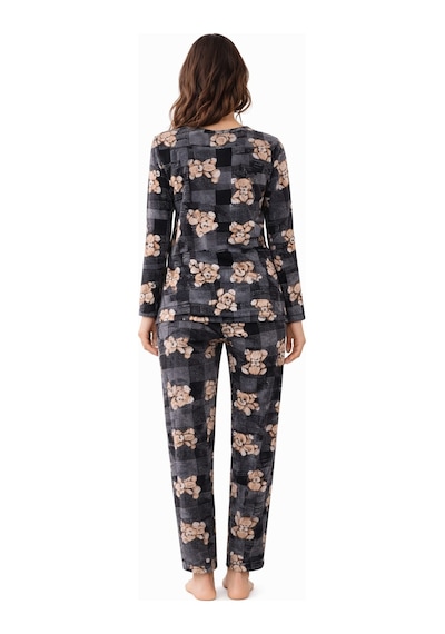 Pemilo Kadın 3574 Uzun Kol Süet Pijama Takımı Gri