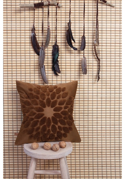 Bohem Özel Tasarım Punch Panç Desen Kare Dekoratif Kırlent Kılıfı 43x43 cm Flower Taba
