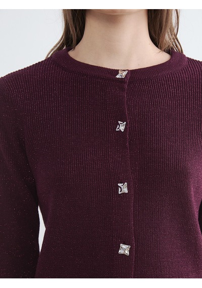 Lcw Comfort Bordo Bisiklet Yaka Kadın Triko Hırka