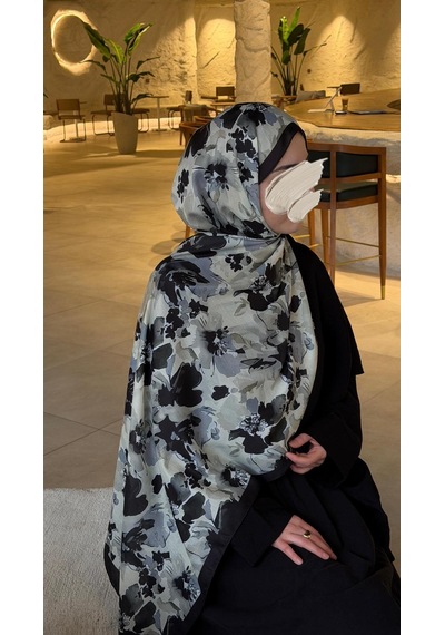 Qalortex Scarf Pamuklu Garden Desen Şal-siyah