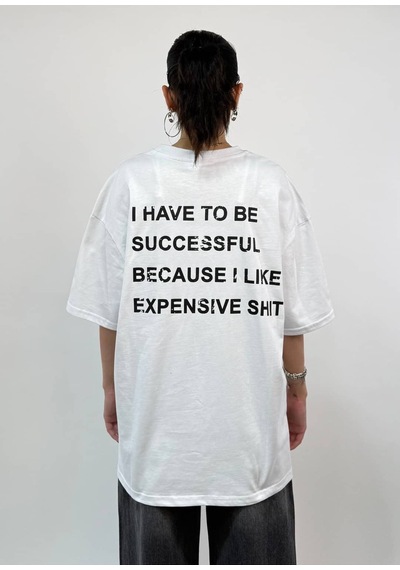 Zaee Expensive Taste Baskılı Oversize Tişört Beyaz