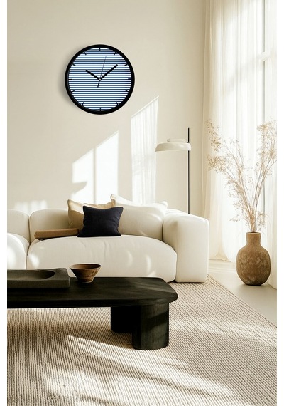 Çizgili Modern Tasarım Duvar Saati - 25cm - Önü Camlı Siyah Kasa - Sessiz Mekanizma-jh0297 Siyah