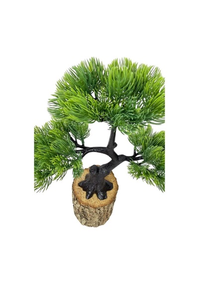 Yapay Çiçek Bonsai Ağacı Kütük Saksıda 3katlı Dekoratif Yapay Ağaç Bonzai 30 25cm Yeşil