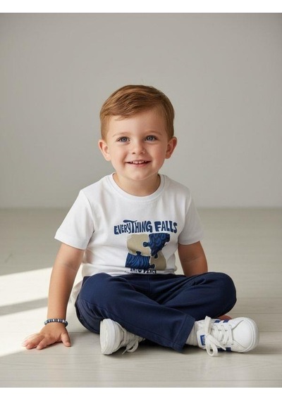 Zekids Erkek Bebek Yapboz Baskılı Pamuklu Kısa Kollu T-shirt-16930 Beyaz