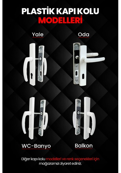 Plastik Yale Barelli Kapı Kolu, Pvc Pimapen, Balkon, Wc, Banyo, Beyaz, 1 Takım
