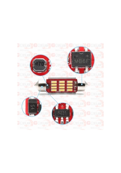 Sofit Led 12V W5 Canbuslı Plaka Ledi Tavan Ledi 39Mm Beyaz 2 Adet 12V Beyaz 2 Adet-39 Mm