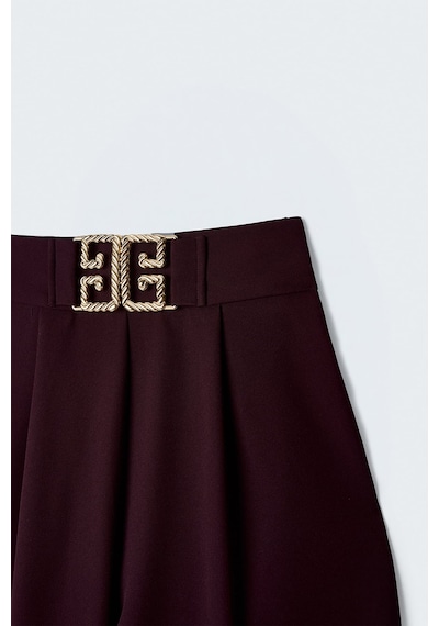 Sateen Bel Aksesuarlı Bol Paça Pantolon - Mürdüm-137425