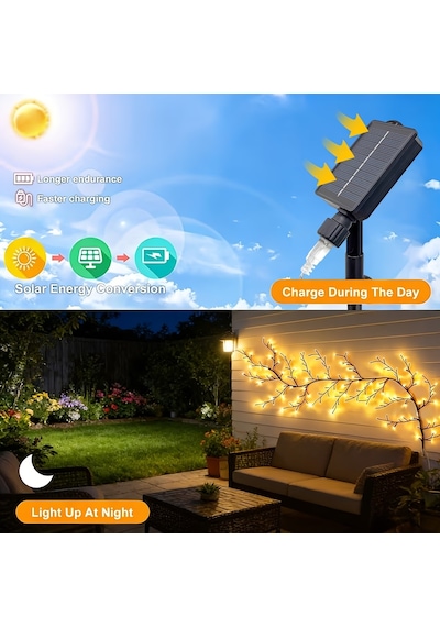 Güneş Enerjili 144 Led 8 Mod Dekoratif Ağaç Lamba -dış Mekan Bahçe & Teras Süsü Ve Aydınlatması Güneş Enerjili