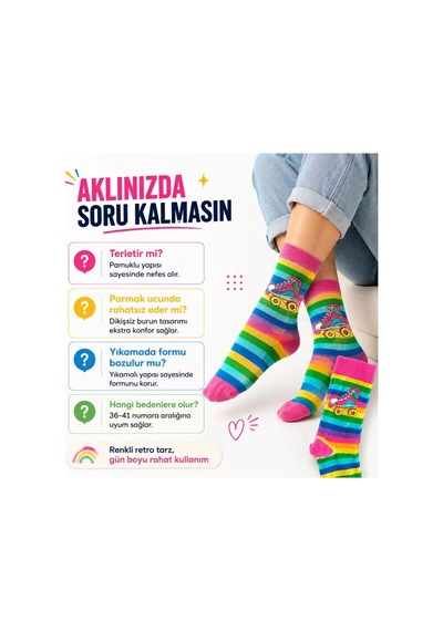 Çorap Giyim Gökkuşağı Çizgili Retro Paten Desenli Soket Çorap Pamuklu Dikişsiz Burun 36-40 Numara Uzun Konç Çok Renkli Çorap Giyim Gökkuşağı Çizgili Retro Paten Desenli Soket Çorap Pamuklu Dikişsiz Burun 36-40 Numara Uzun Konç Çok Renkli