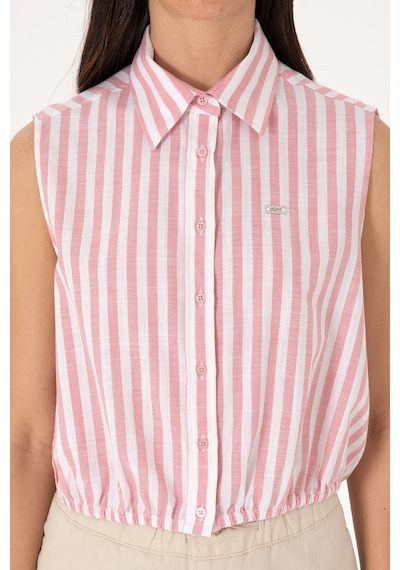 U.S. Polo Assn. Kadın Pembe Çizgili Kısa Kollu Gömlek 50306475-VR041