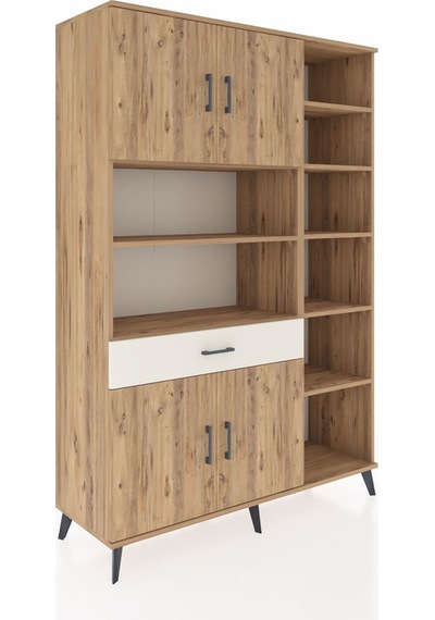 Hyperion Dolap 10 Raflı Tek Çekmeceli 4 Kapaklı 132x44x195 Ça... Çam