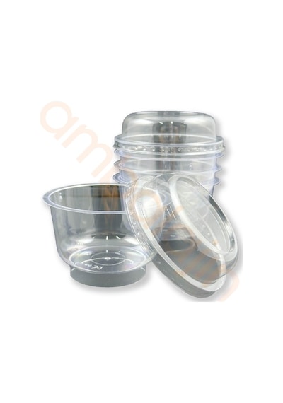 50 Adet Plastik Kristal Tatlı Kabı - Kapaklı 200cc, Kullan At