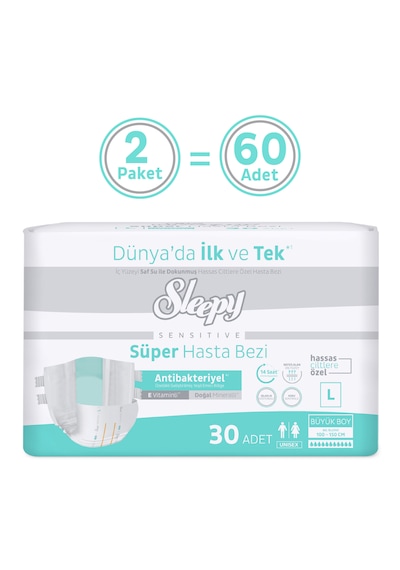 Sleepy Sensitive Antibakteriyel Süper Yetişkin Hasta Bezi Large 30x2 60 Adet L