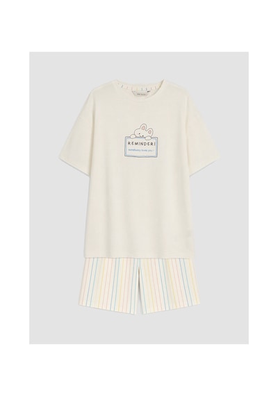 Lcw Young Ekru Bisiklet Yaka Kadın Şortlu Pijama Takımı