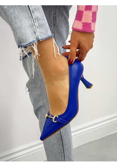 Ervanın Butiği Saks Mavi Cilt Mosscross Toka Detay Kadın Stiletto-3909