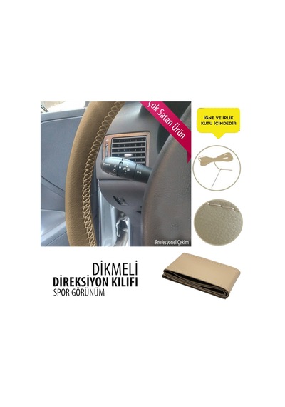 Dikmeli Direksiyon Kılıfı Siyah Beyaz Kırmızı Gri Bej Dikişli