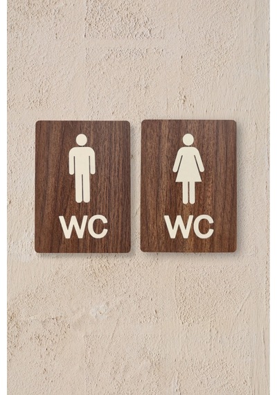 Kadın-erkek Wc Yönlendirme Levhası- İkili Set - Ceviz