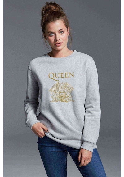 Queen Baskılı Gri Kadın Sweatshirt (534813671)
