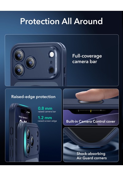 Esr Apple Uyumlu iPhone 17 Pro Max Classic Hybrid Magsafe Kılıf - Kamera Kontrol Buton - Buzlu Mavi Buzlu Mavi