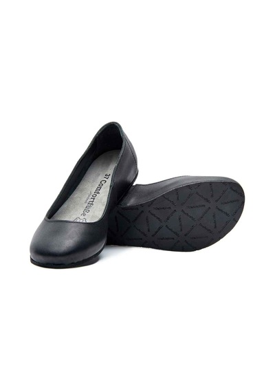 Comfortfusse Velda - Kadın Ortopedik Hakiki Deri Babet Ayakkabı Siyah