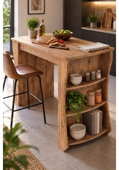 Sulorahome Raflı Çok Amaçlı Mutfak Adası Ve Kahvaltı Masası 120x60 Cm Ahşap