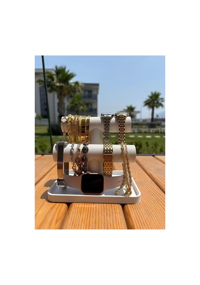 2 Katlı Takı Organizer Düzenleyici T Stand Bileklik & Saat Standı Beyaz