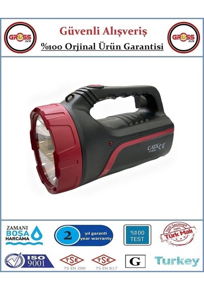 Cata Gemici El Feneri - Avcı Projektörü - Şarzlı - 6400 Kelvin - Beyaz Led Işık Kırmızı - Siyah