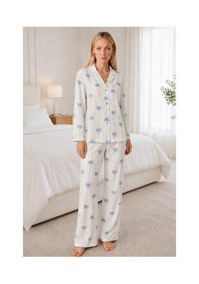 Fit Women Kadın Desenli Relaxed Beyaz Pijama Takımı 4661