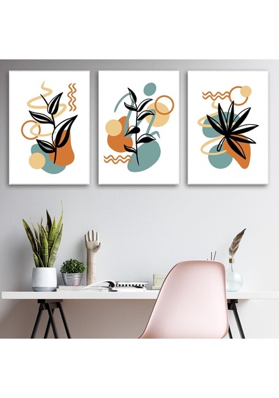 Tr 3'lü Bohem Kanvas Tablo Seti 11 - Modern Boho Duvar Dekoru - Geometrik Ve Modern Çizgili 3 Parça Tablo 35x50 Cm Genel