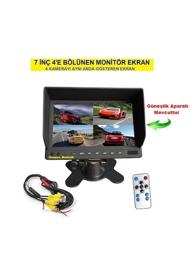 7 İnç 4 E Bölünen Monitör Ekran 4 Kamerayı Aynı Anda Gösterir