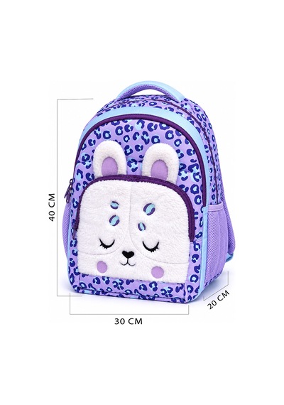 Denokids Kız Çocuk Okul Çantası Peluş Leopar Cepli 3 Bölmeli – Su İtici Kumaş