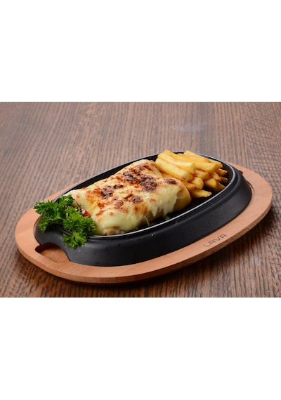 Lava Döküm Oval Fajita Tabağı Kayın Servis Ahşabı Ölçü 26x19cm.