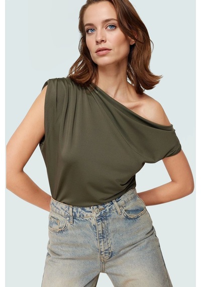 Frm Regular Kalıp Polyester Bluz Yazlık Şıklık Seçkin Malzeme Haki