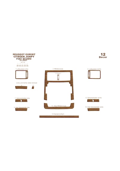 Peugeot Expert Scudo Jumpy Torpido Kaplama 2007 12 Parça Açık Meşe