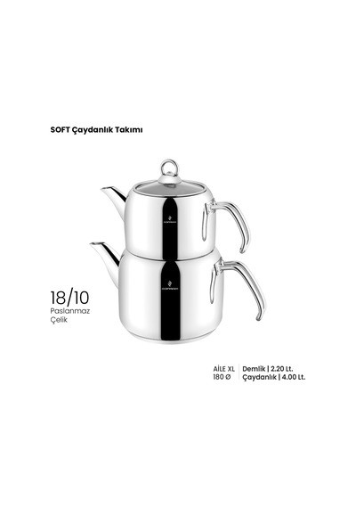 Sofram Soft 18 Cm Xl Aile Boy Çaydanlık Takımı Gümüş