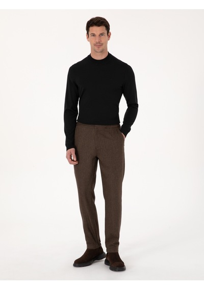 Cacharel Kahverengi Jogger Fit Beli Lastikli Yün Karışımlı Balık Sırtı Kanvas Pantolon Cacharel Kahverengi Jogger Fit Beli Lastikli Yün Karışımlı Balık Sırtı Kanvas Pantolon