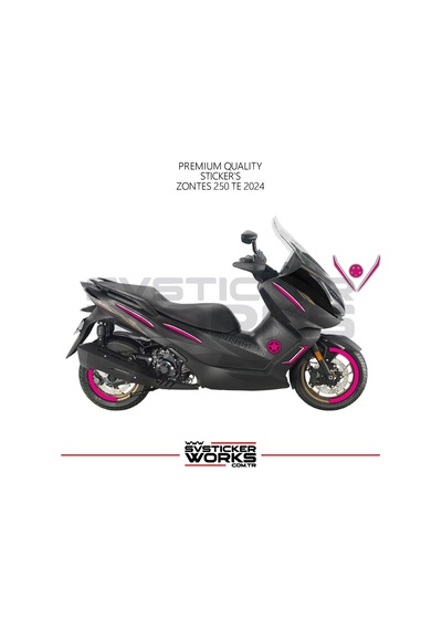 Zontes 250 Te Sticker Kaplama Set Full Kit Parçalı Etiket Sticker Modeli Pembe