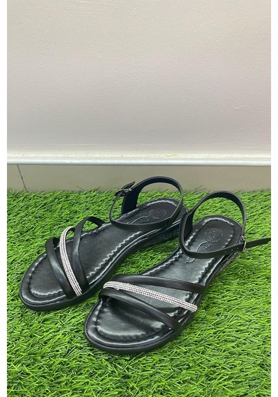 Kadın Dora Siyah Taşlı Sandalet - Siyah