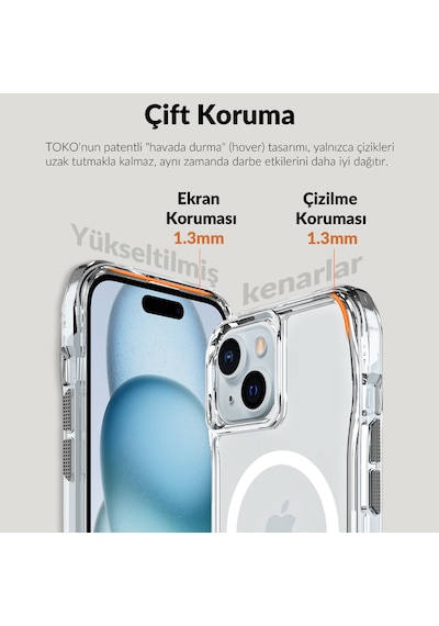 Bix iPhone Uyumlu 14 Plus / 15 Plus Octagon Hava Yastıklı Magsafe Kılıf Maksimum Korumalı Antrasit Kristal Şeffaf