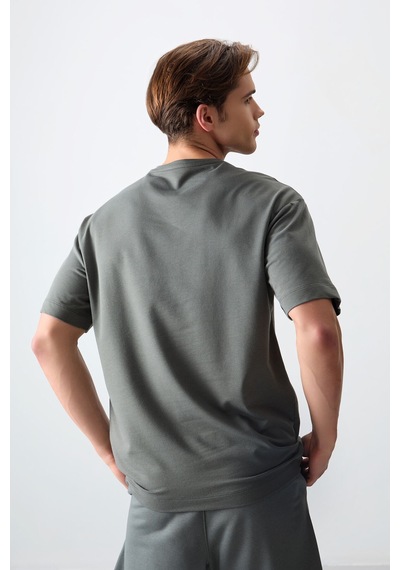 Air Jones Tommy Life Haki Pamuklu Kalın Yumuşak Dokulu Oversize Fit Basic Erkek T-shirt - 88377 Haki