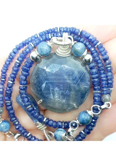 2900 Safir Kyanit Hematit El Yapımı Kolye Lacivert - Mavi