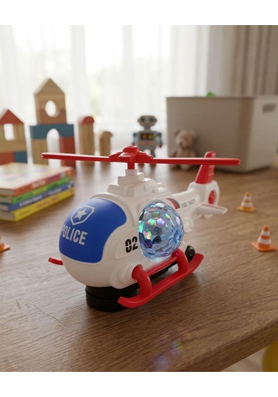 Polis Tasarımlı Devriye Partisi: Işıklı Müzikli ve Pilli Oyuncak Polis Helikopteri