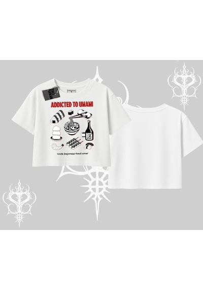 Tarzsokak Oversize Crop Tshirt Japon Mutfağı Umami Temalı Baskılı Beyaz